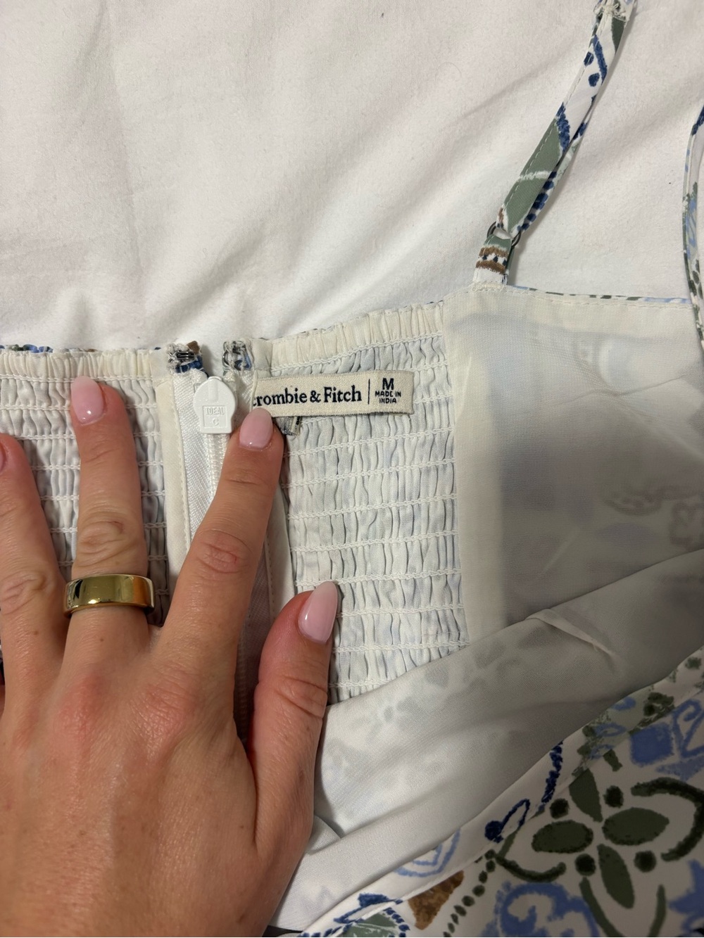 Abercrombie & Fitch Tile-Print Spaghetti Strap Midi Dress in Blue & Green - Picture 7 of 7